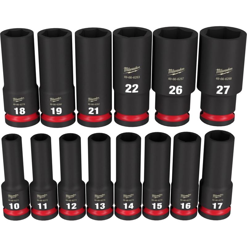 Milwaukee 49-66-7014 14PC SHOCKWAVE Impact Duty 1/2in Drive Metric Deep 6 Point Socket Set