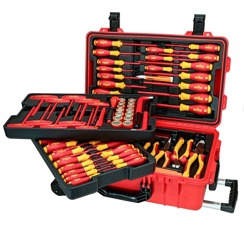 WIHA 32800 80 PIECE MASTER ELECTRICIAN'S INSULATED TOOLS SET IN ROLLING HARD CASE