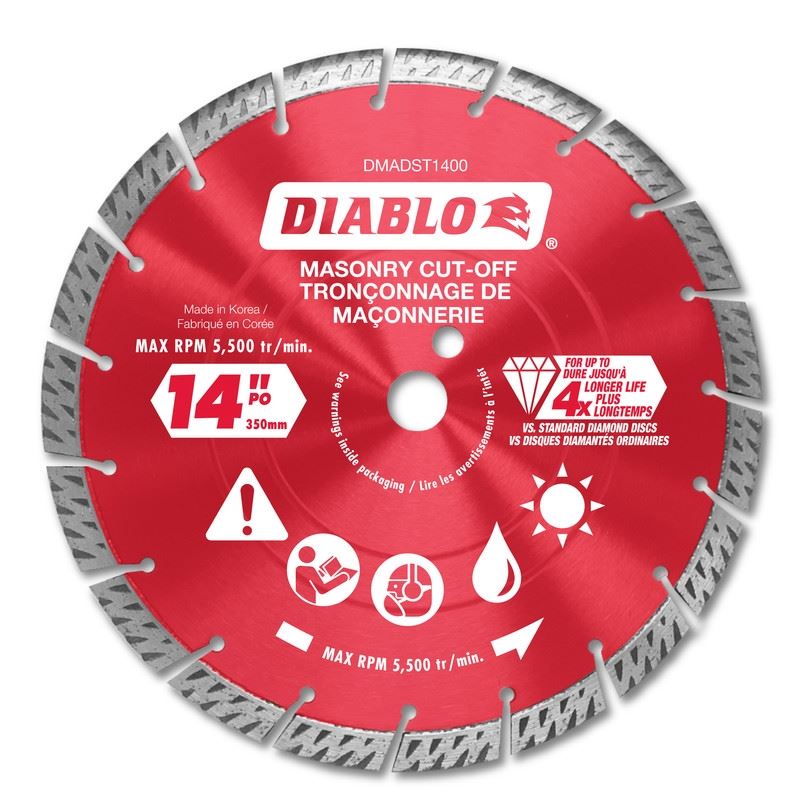 Diablo DMADST1400 14 in. Diamond Segmented Turbo Cut-Off Discs for Masonry