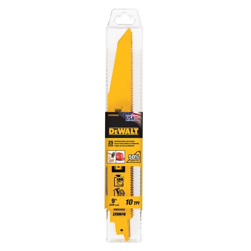 DeWalt DWAR960B25 9 IN 10 TPI BI-METAL DEMO RECIPROCATING SAW BLADES - 25PK