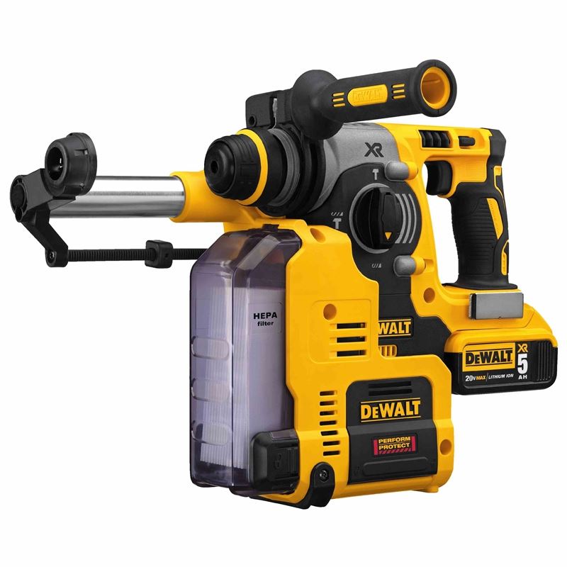 DEWALT DCH273P2DH 20V Max XR Brushless 1" L-Shape SDS Plus Rotary Hammer Kit with On Board Dust Extractor