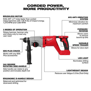 Milwaukee 2613-20 M18 Brushless 1in SDS Plus D-Handle Rotary Hammer