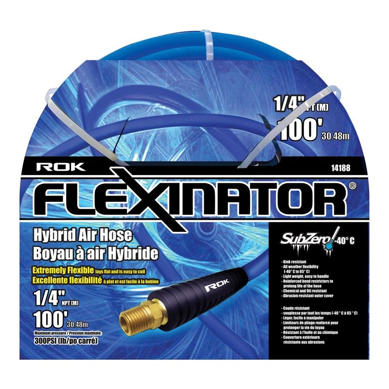 ROK FLEX-14188 1/4 in x 100 Ft FLEXINATOR Hybrid Air Hose Blue