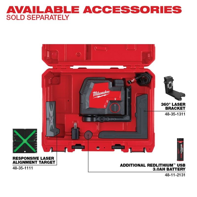 Milwaukee 3521-21 USB Rechargeable Green Cross Line Laser