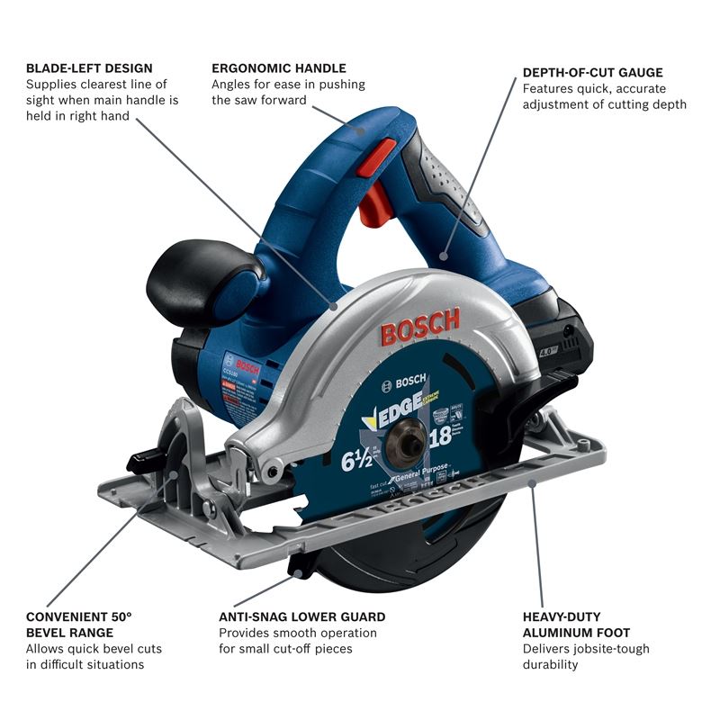 Bosch CCS180-B15 18V 6-1/2 In. Blade Left Circular Saw Kit with (1) CORE18V 4.0 Ah Compact Battery