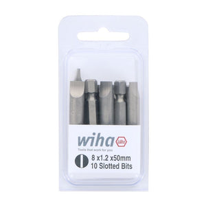 Wiha Slotted Power Bit 8.0 x 1.2 x 50mm Pack of 10 Bits