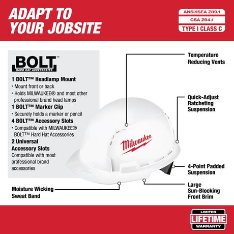 Milwaukee 48-73-1001 Front Brim Vented Hard Hat with BOLT Accessories - Type 1 Class C (Small Logo)