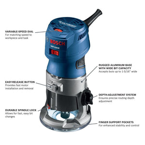 Bosch GKF125CEPK Colt 1.25 HP (Max) Variable-Speed Palm Router Combination Kit