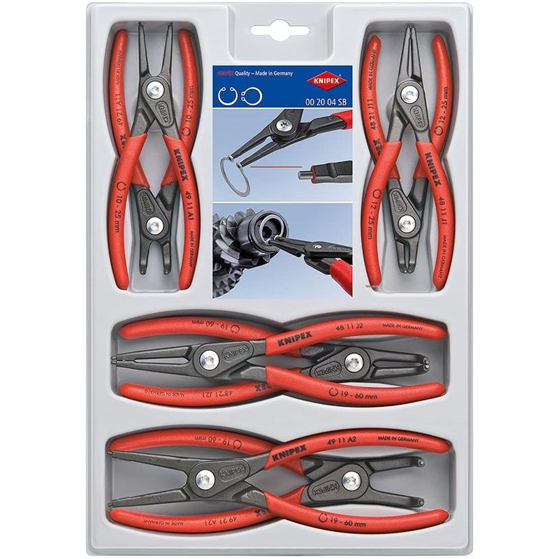 KNIPEX 00 20 04SB 8-Piece Precision Circlip Snap-Ring Pliers Set