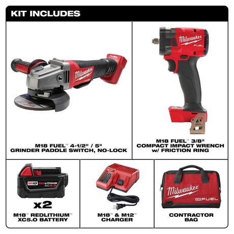 Milwaukee 2991-22 M18 FUEL Compact Impact Wrench and Grinder 2 Tool Combo Kit