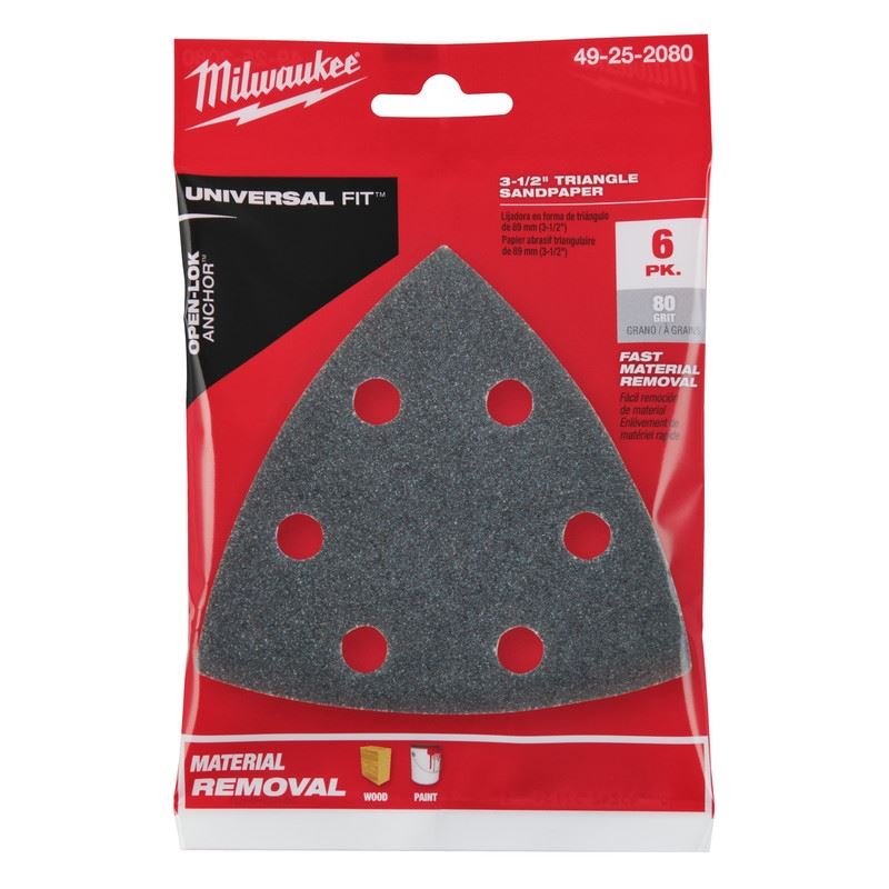 Milwaukee 49-25-2080 3-1/2 in 80 Grit Triangle Sandpaper 6 Pk