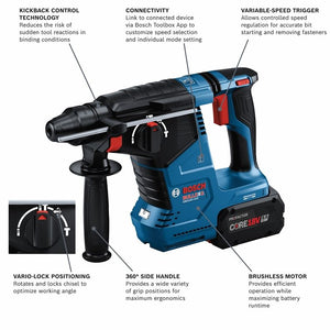 Bosch GBH18V-24CK24 18V Brushless Connected SDS-plus Bulldog 1 In. Rotary Hammer with (2) CORE 18V PROFACTOR Performance Batteries