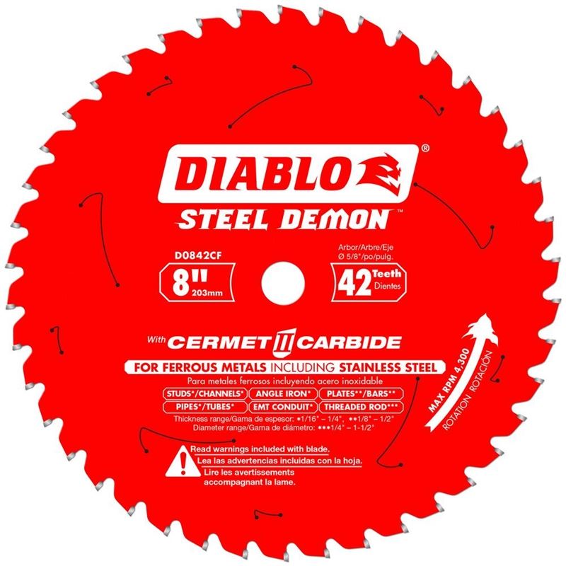 Diablo D0842CF 8 in. x 42 Tooth Cermet Metal and Stainless Steel Cutting Saw Blade