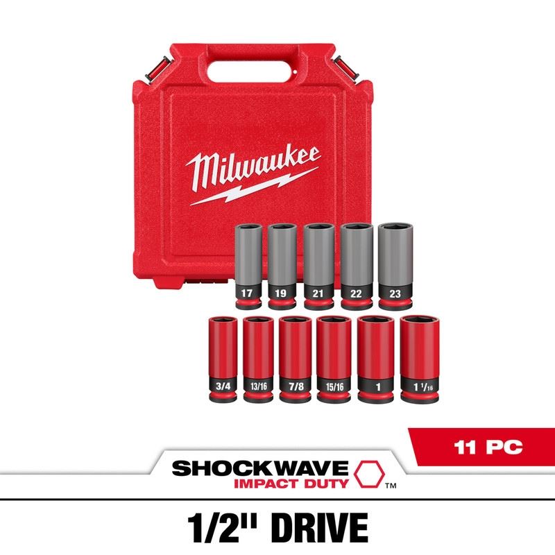 Milwaukee 49-66-7833 SHOCKWAVE Impact Duty 1/2 Drive SAE and Metric 11PC Lug Nut Wheel Socket Set