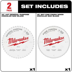 Milwaukee 48-40-1232 Circular Saw Two-Pack Wood Cutting Blades 12in 44T + 80T