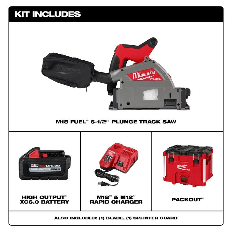 Milwaukee 2831-21 M18 FUEL 18 Volt Lithium-Ion Brushless Cordless 6-1/2 in. Plunge Track Saw Kit