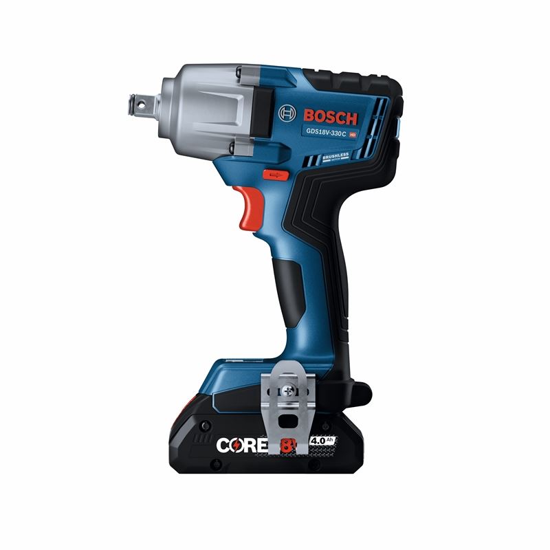 Bosch GDS18V-330CB25 18V Brushless Connected-Ready 1/2 In. Mid-Torque Impact Wrench Kit with Frictin Ring and Thru-Hole and (2) CORE 18V 4.0 Ah Compact Batteries