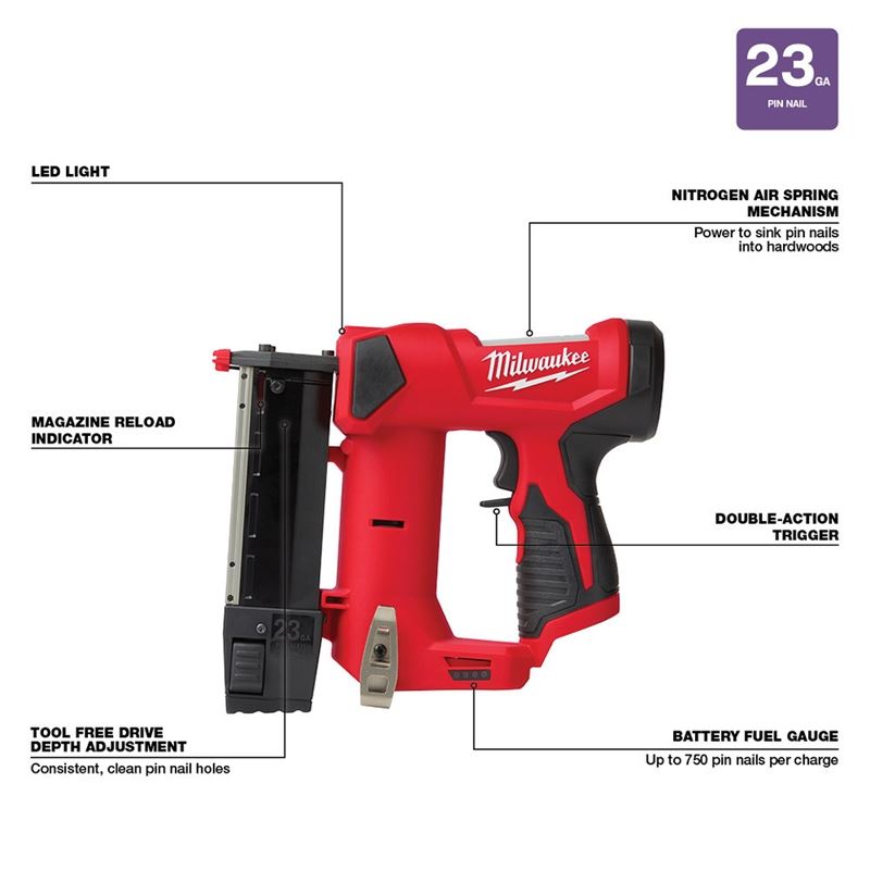 Milwaukee 2540-20 M12 23 Gauge Pin Nailer