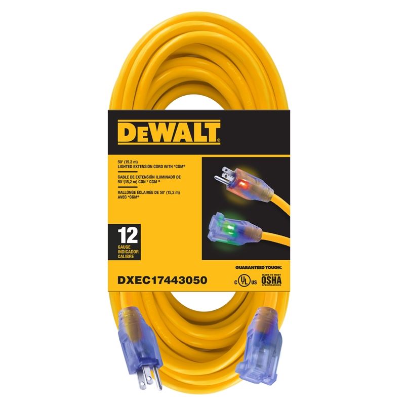 DEWALT Extension Cord - 50ft 12/3 SJTW LIGHTED