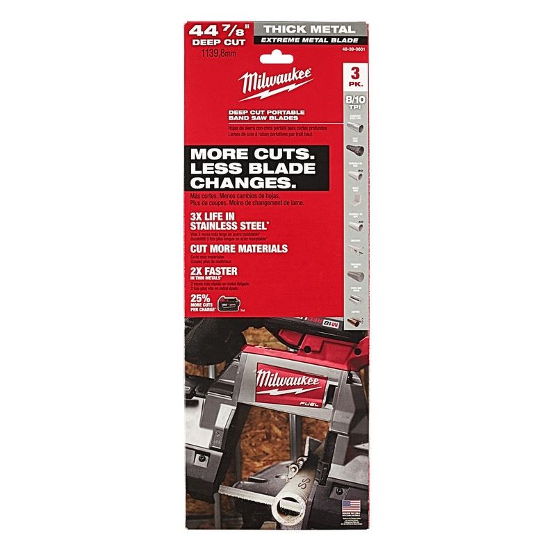 Milwaukee 48-39-0601 44-7/8 in. 8/10 TPI Metal Deep Cut Extreme Band Saw Blade - 3 Pack