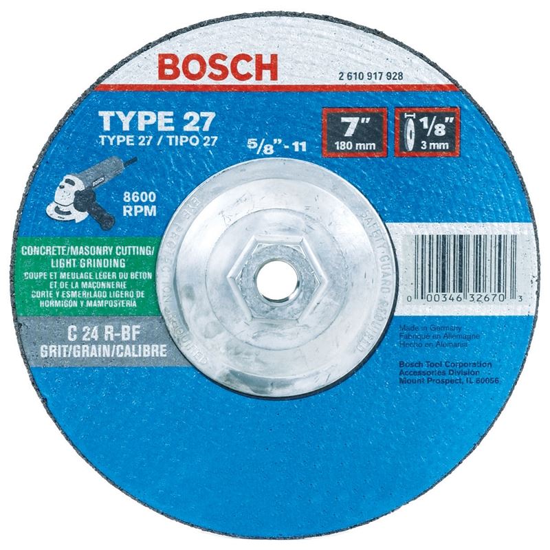 Bosch | CG27LM450 4-1/2 In. 1/8 In. 7/8 In. Arbor Type 27 30 Grit Long-Life Grinding/Metal Cutting Abrasive Wheel