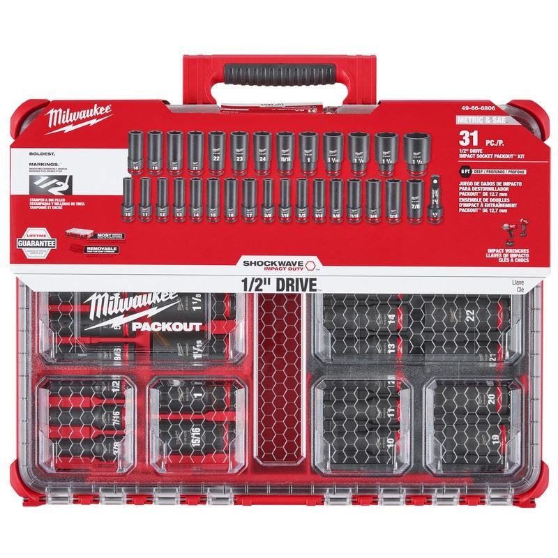 Milwaukee 49-66-6806 SHOCKWAVE Impact Duty Socket 1/2in Dr 31PC PACKOUT Set