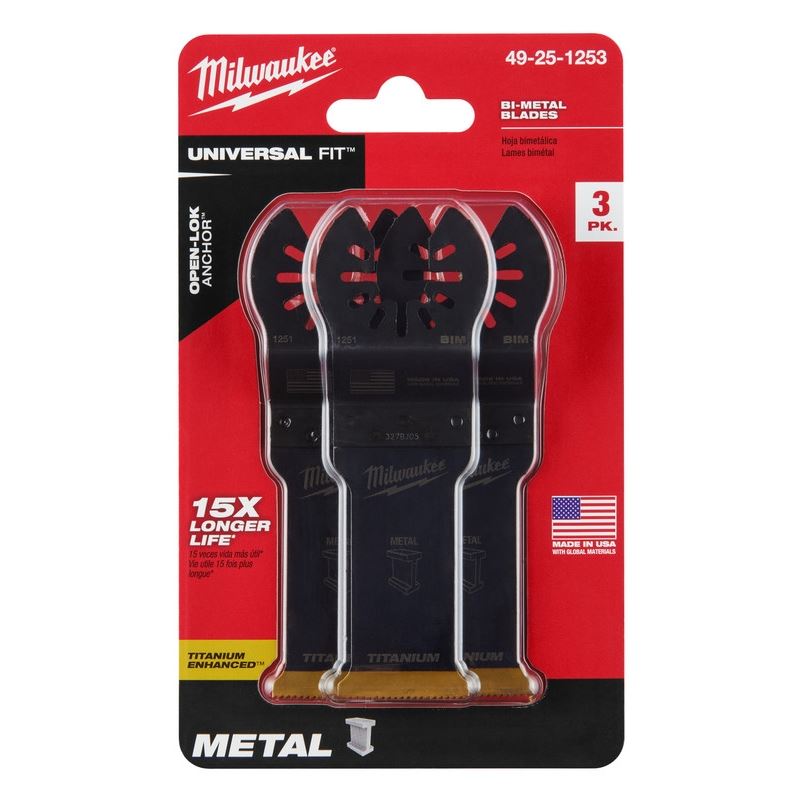 Milwaukee 49-25-1253 OPEN-LOK 1-1/8 in Titanium Enhanced Bi-Metal Metal Blades 3 Pk