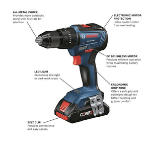 Bosch GXL18V-501B25 18V 5 Tool Combo Kit with Two In One Bit/Socket Impact Driver, 1/2 In. Hammer Drill/Driver, Reciprocating Saw, Circular Saw, LED Worklight and (2) CORE18V 4.0 Ah Compact Batteries