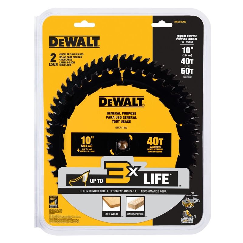 DEWALT DWA110CMB 10 in. 40T / 60T General Purpose Combo Pack