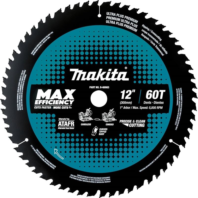 MAKITA B-66983 12 in 60T Carbide-Tipped Max Efficiency Miter Saw Blade