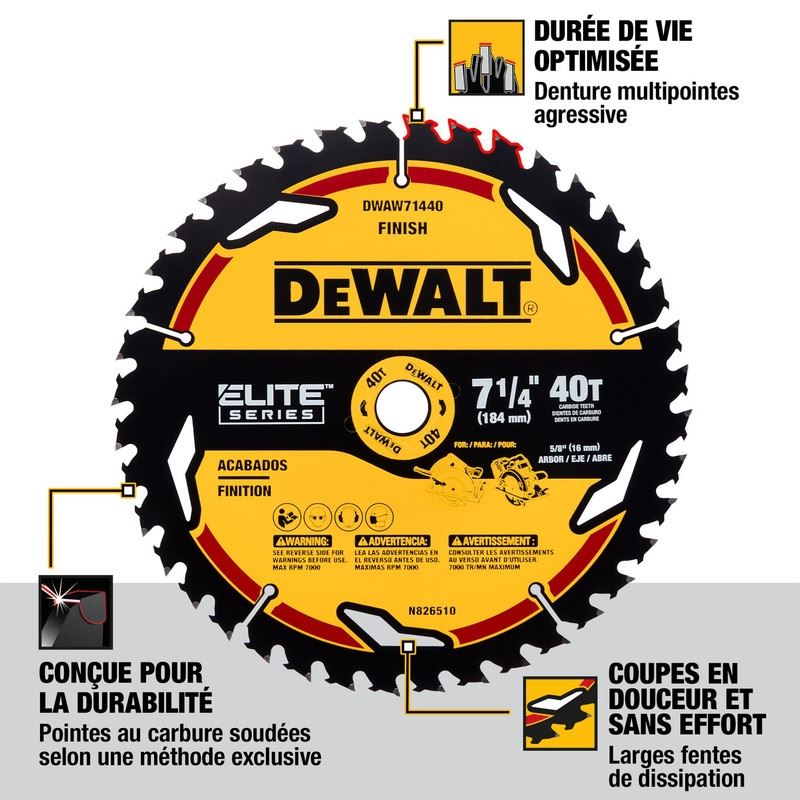 DEWALT DWAW71440  7-1/4in 40T ELITE SERIES Circular Saw Blade