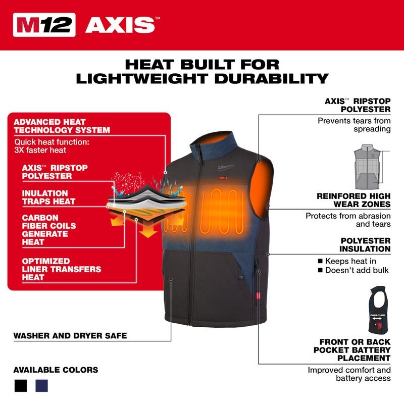 Milwaukee 305B-20 M12 HEATED AXIS VEST - BLACK