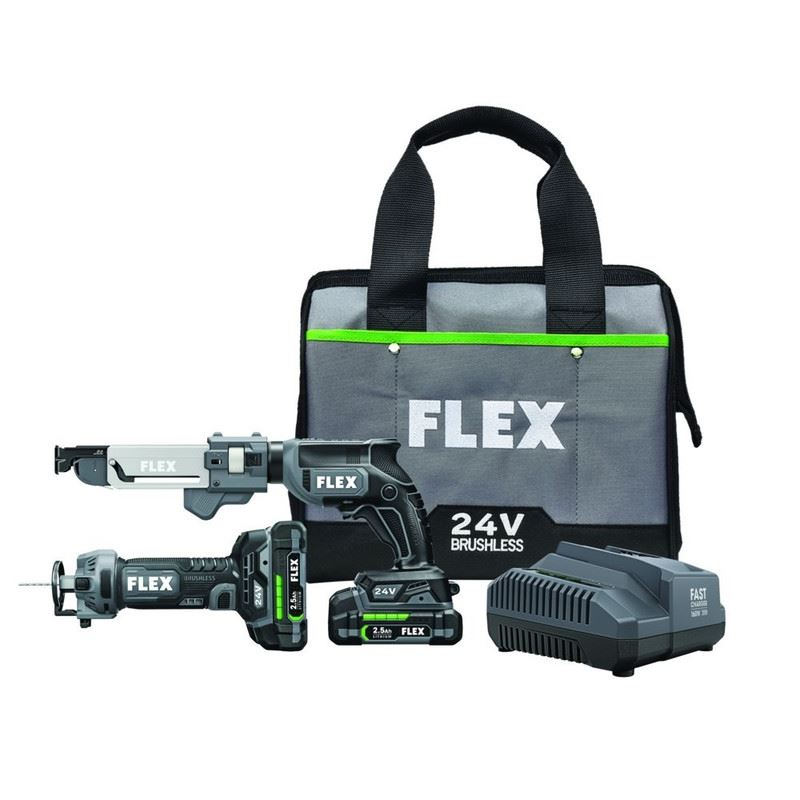 FLEX FXM203-2A 24V Brushless Drywall Screw Gun w/ magazine and Cut Out Tool Kit