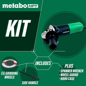 metabo HPT G12SR4M 4-1/2 Inch 6.2 Amp Slide Switch Angle Grinder Kit w/ 5 Abrasive Wheels