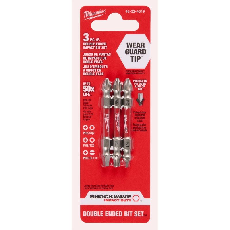 Milwaukee 48-32-4319 SHOCKWAVE Impact Duty PH2/SQ2/T25 Double Ended Bits 3PC