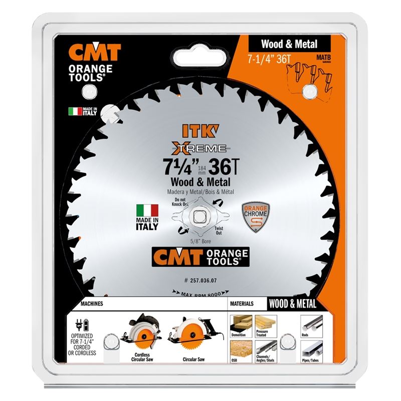 CMT ORANGE TOOLS 257.036.07 7-1/4 in ITK Xtreme 36T Wood and Metal Circular Saw Blade