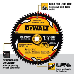 DEWALT DWAW71460 7-1/4in 60T ELITE SERIES Circular Saw Blade