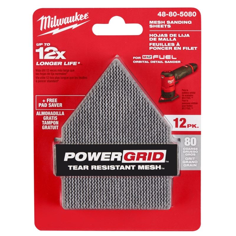 Milwaukee 48-80-5080 80 Grit Mesh Sanding Sheets for M12 FUEL Orbital Detail Sander 12-Pack