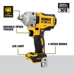 DEWALT DCF891B 20V MAX XR 1/2 in. Mid-Range Impact Wrench with Hog Ring Anvil (Tool Only)