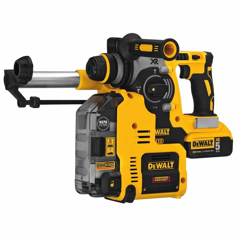 DEWALT DCH273P2DHO 20V MAX* XRÂ® Brushless 1" L-Shape SDS Plus Rotary Hammer Kit with On Board Dust Extractor