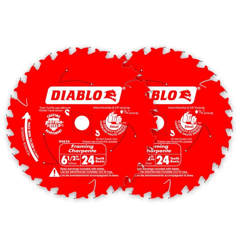 Diablo DO624PX Double Pack 6â€‘1/2 in. x 24 Tooth Framing Trim Saw Blade