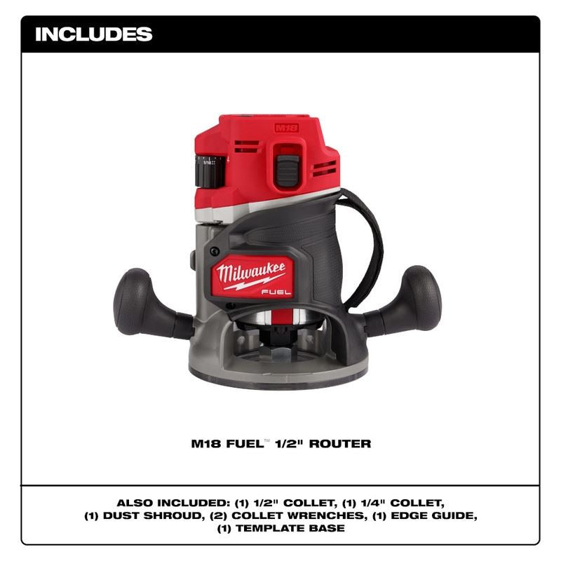 Milwaukee 2838-21 M18 FUEL 18 Volt Lithium-Ion Brushless Cordless 1/2 in. Router Kit