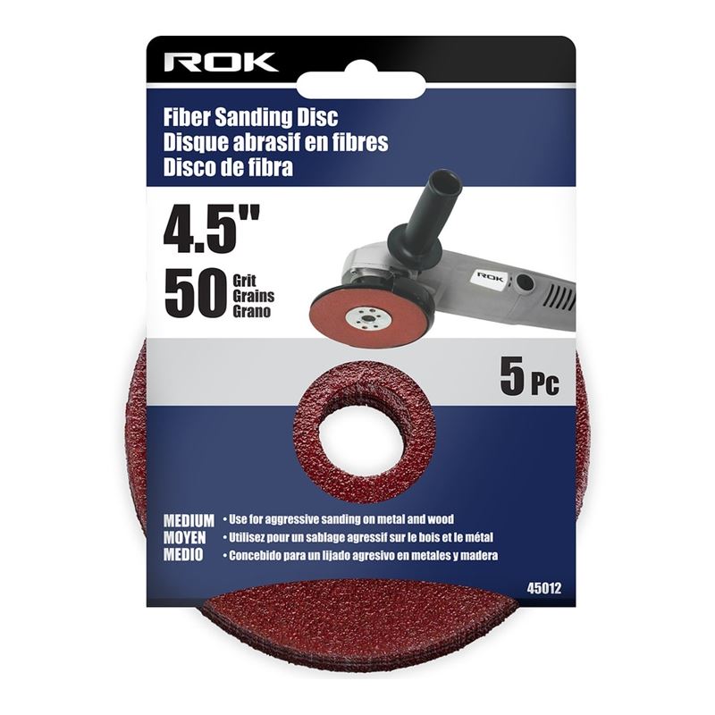 ROK 5 PC 4-1/2in Fiber Sanding Disc 50 Grit