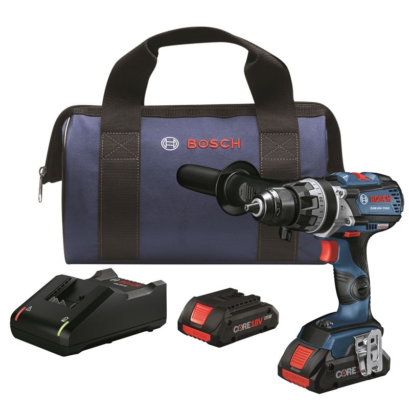 Bosch GSB18V-755CB25 18V EC Brushless Connected-Ready Brute Tough 1/2 In. Hammer Drill/Driver Kit with (2) CORE18V 4.0 Ah Compact Batteries