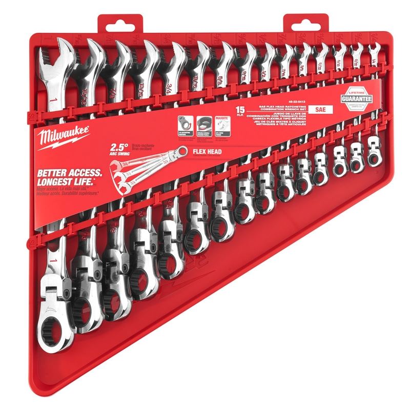 Milwaukee 48-22-9413 15pc Flex Head Ratcheting Combination Wrench Set - SAE