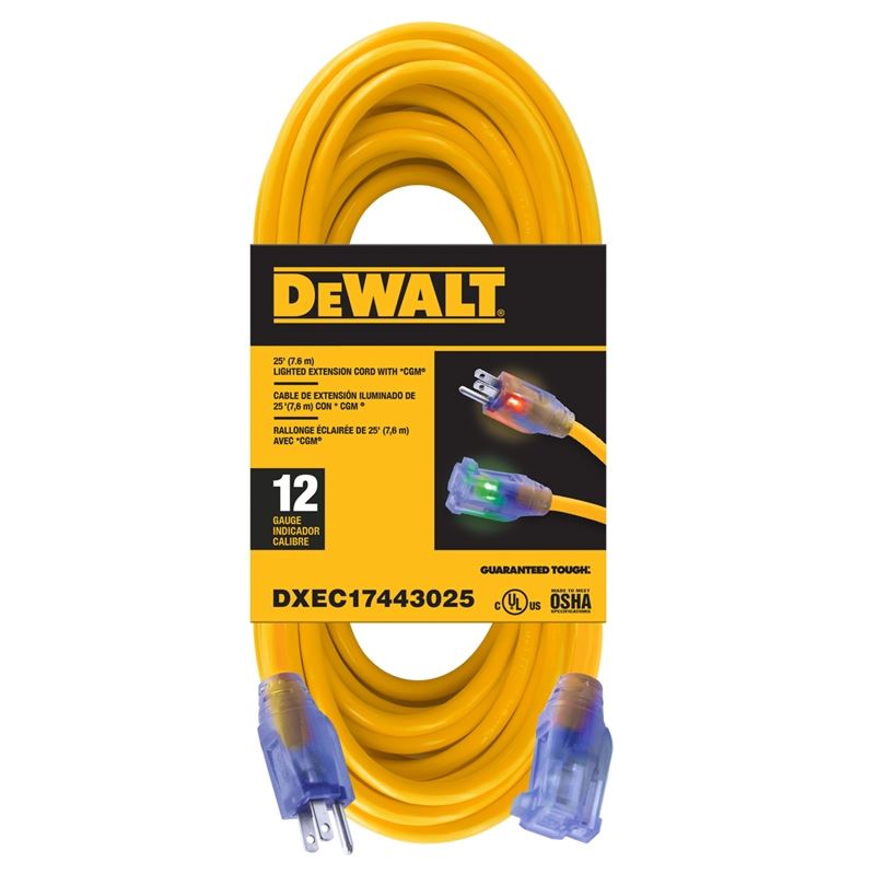 DEWALT Extension Cord - 25ft 12/3 SJTW Lighted