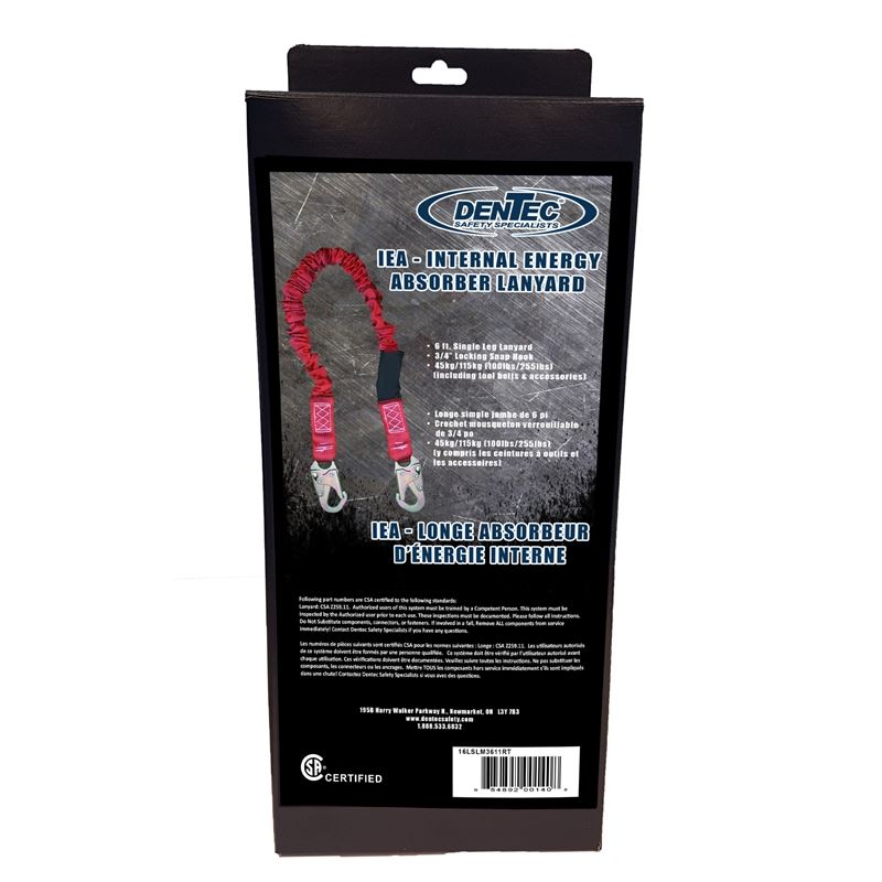 DENTEC 6 FT INTERNAL ENERGY ABSORBER LANYARD W/3/4 HOOK