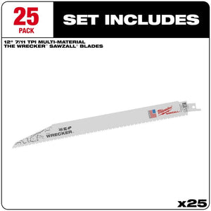 Milwaukee 48-00-8711 WRECKER Multi-Material SAWZALL Blade 12in 7/11TPI  - 25pk