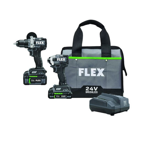 FLEX FXM202-2B 24V Brushless Hammer Drill (Turbo Mode) and Impact Driver w/ Quick Eject Kit