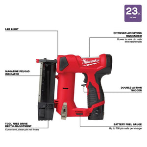 Milwaukee 2540-21 M12 23 Gauge Pin Nailer Kit